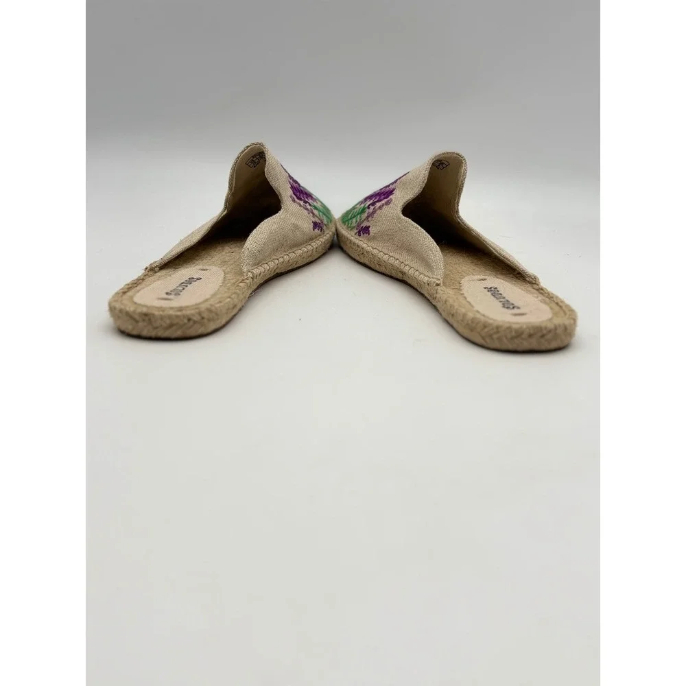 Soludos Lavender Embroidered Espadrille Mules Womens10 Tan Purple Floral SlipOn